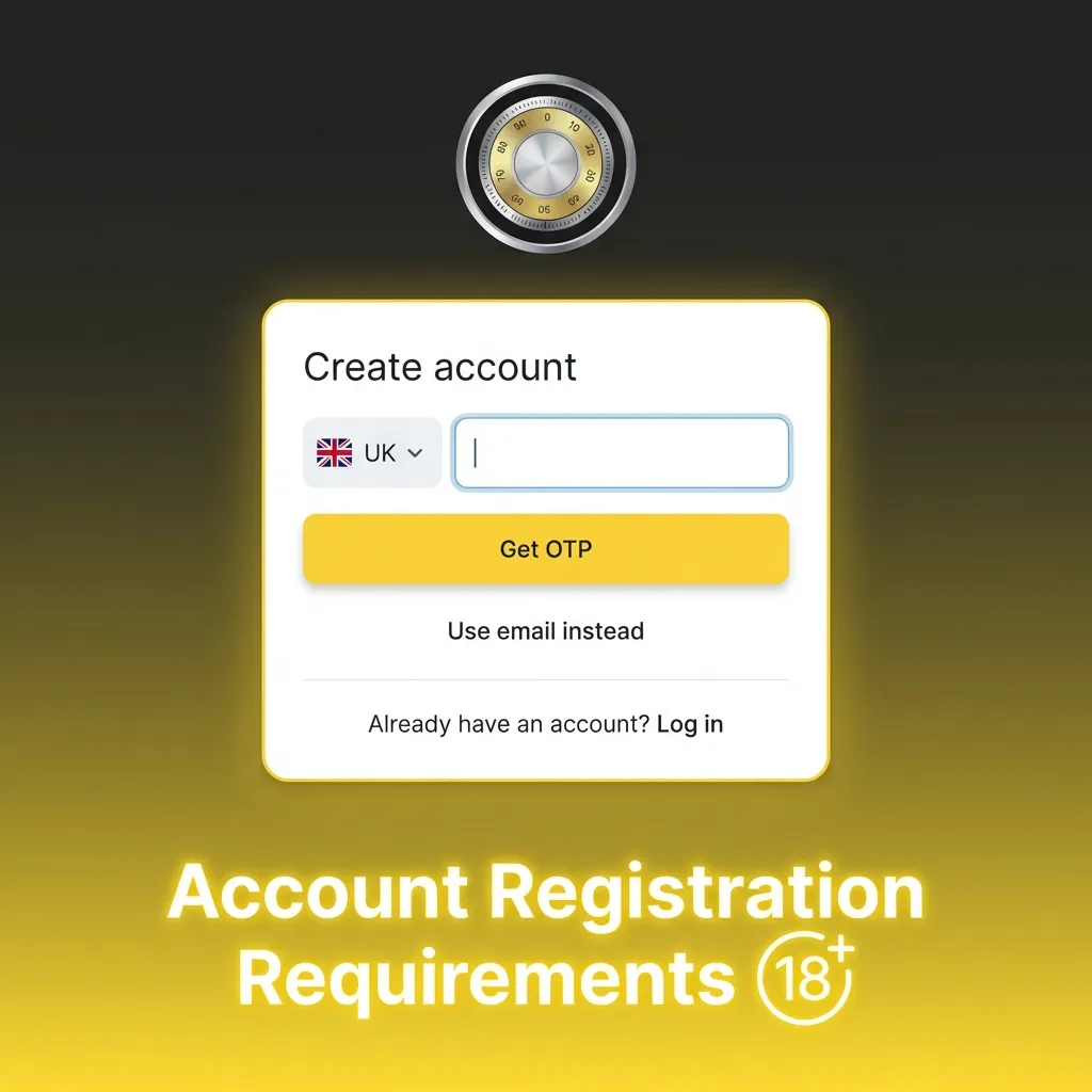 Account registration form showing age verification and identity requirements for UK online gambling compliance