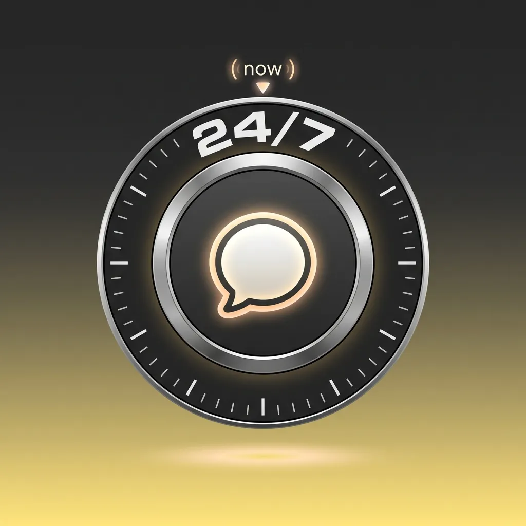 Customer service representative assisting user through 24/7 live chat support interface on website or mobile app