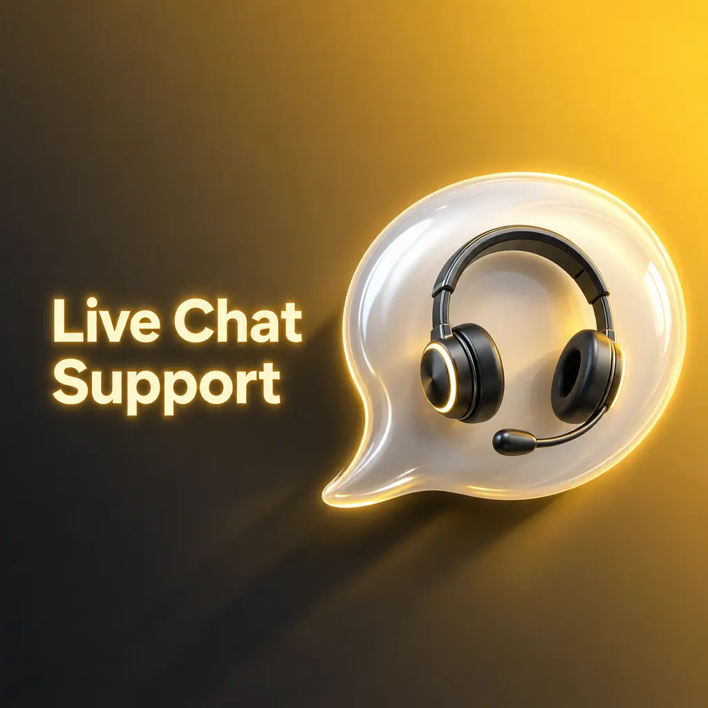 Live chat support icon for instant 24/7 help with login, payments, bonuses, and game issues via website or mobile app
