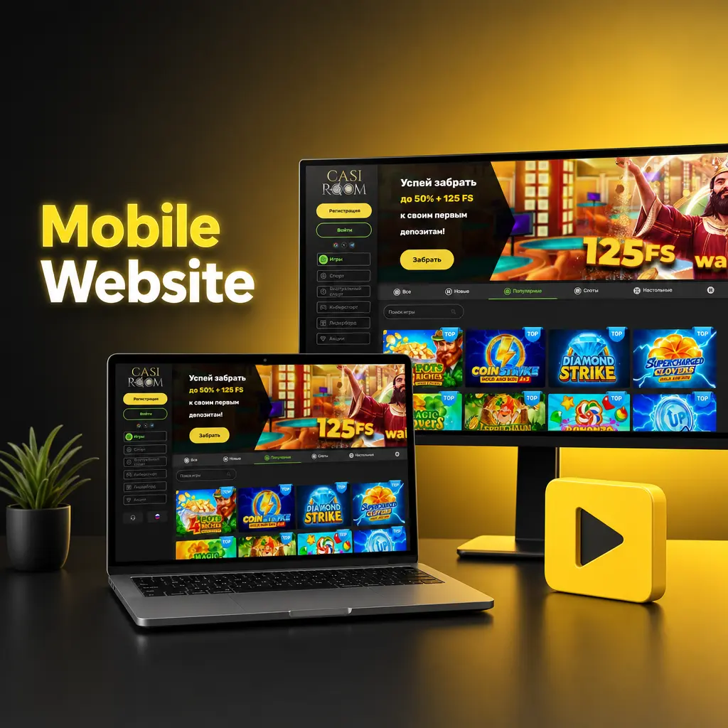 Mobile website interface adapting to any screen size with sports markets, casino games and touch-optimised navigation