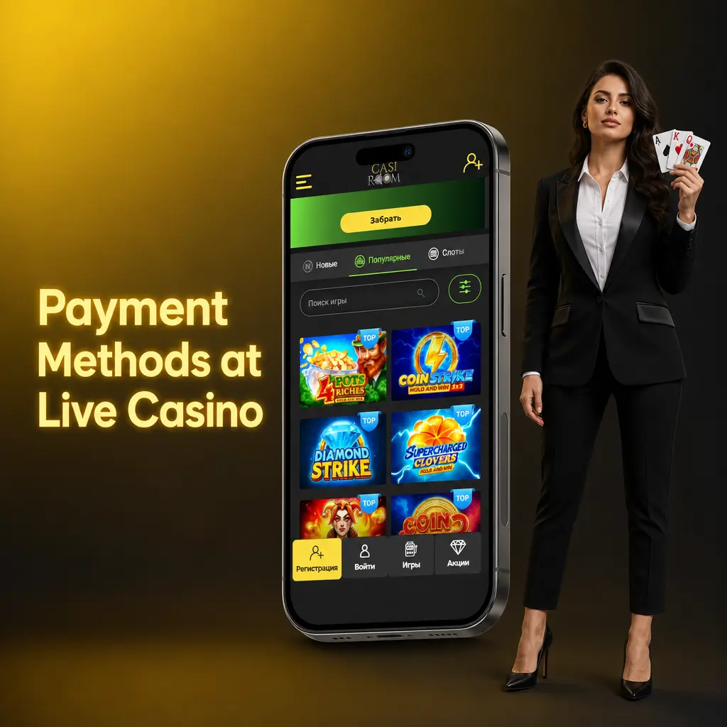 Live casino payment methods including VISA, Mastercard, Skrill, Neteller, bank transfer, and crypto options