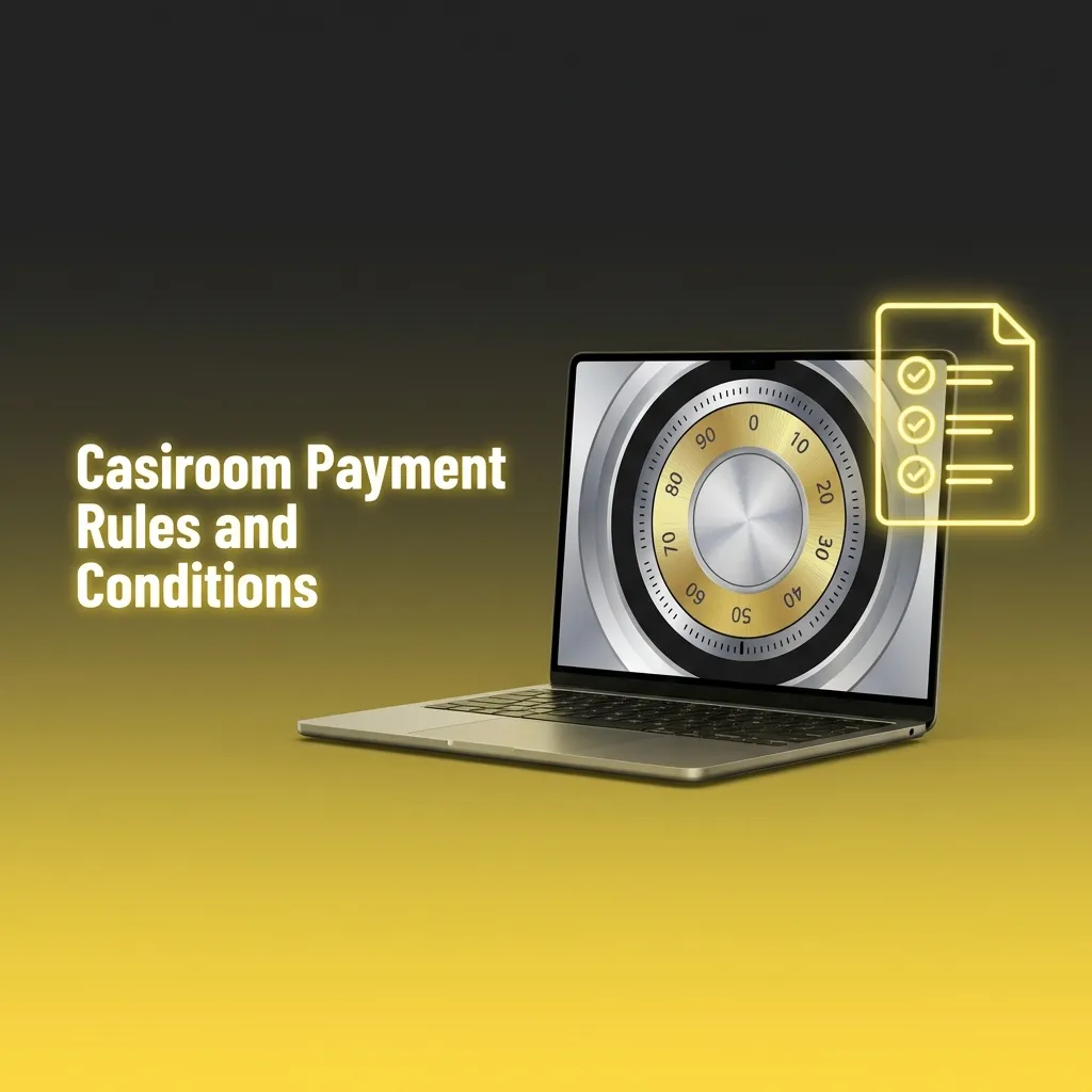 Casiroom payment rules overview showing verification, withdrawal matching, wagering, limits, and processing times.