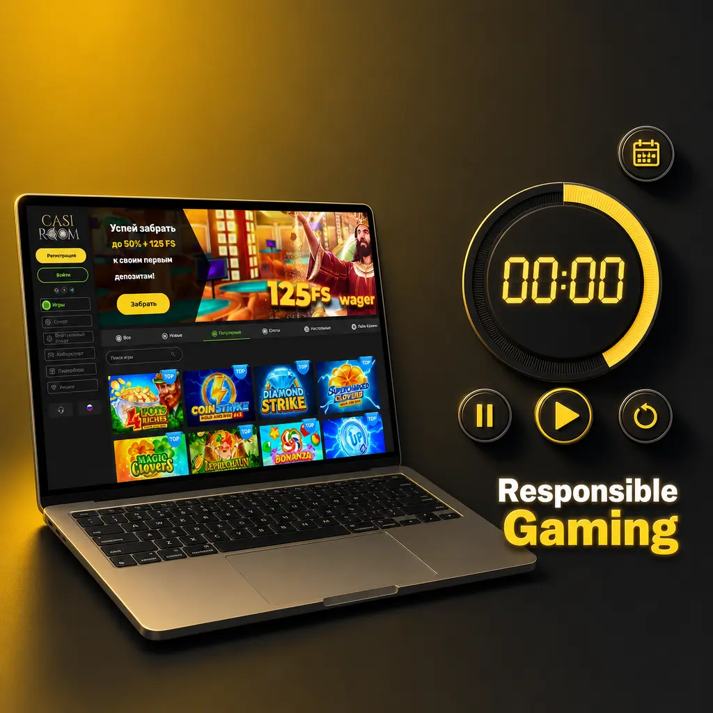 Casiroom responsible gaming tools including deposit limits, session timers, self-exclusion and GamCare support resources