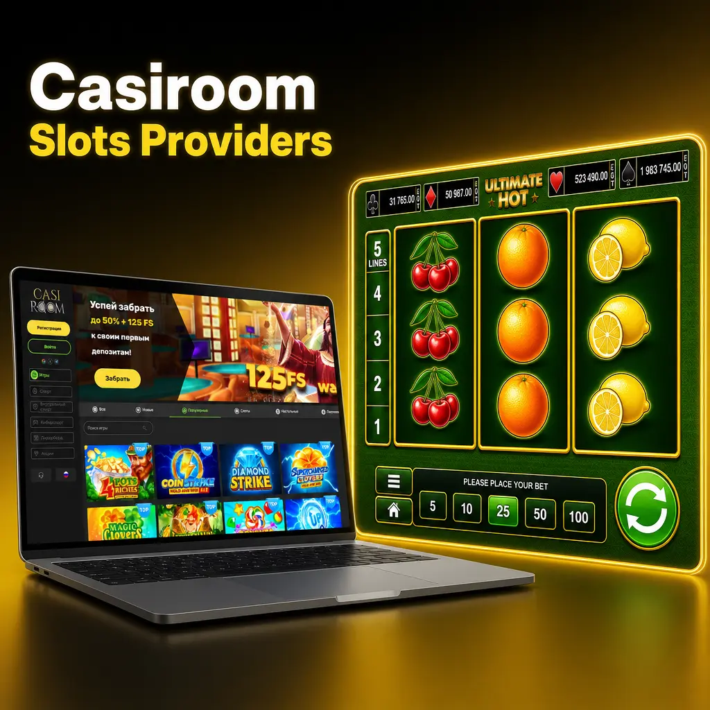 Casiroom casino slot provider logos including Pragmatic Play, NetEnt, Microgaming, and Yggdrasil on display