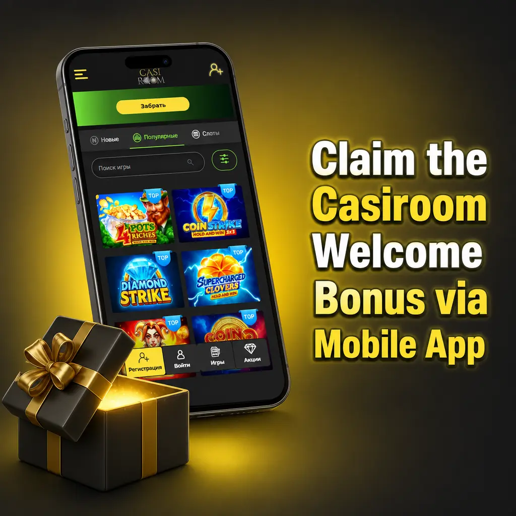 Casiroom mobile app welcome bonus claim screen showing deposit section on Android and iOS devices