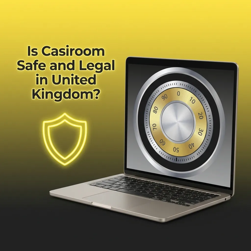 Casiroom casino logo with UK flag and security shield icon representing licensed, legal online gaming in United Kingdom