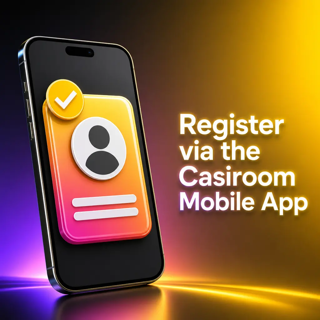 Casiroom mobile app registration screen showing sign-up options including biometric login, phone, email, and social media methods